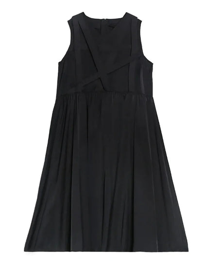 XITAO Black Sleeveless Dress Fashion New Women Summer Pleated Goddess Fan Casual Style Loose Dress ZP1590