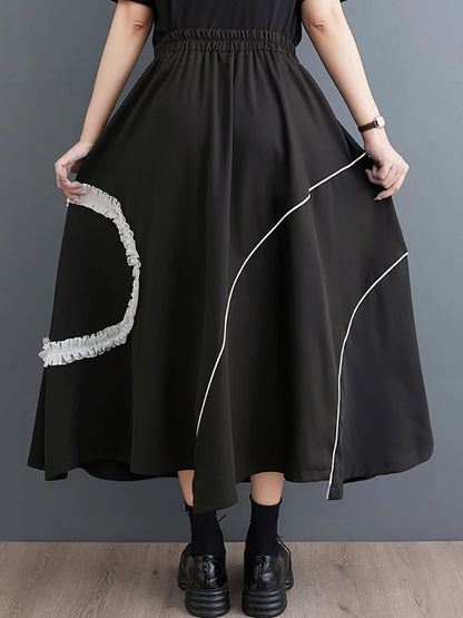 XITAO Edible Tree Fungus Patchwork Pocket Skirt Elastic Waist Asymmetrical Fashion Casual All Match Skirts Summer ZY8846