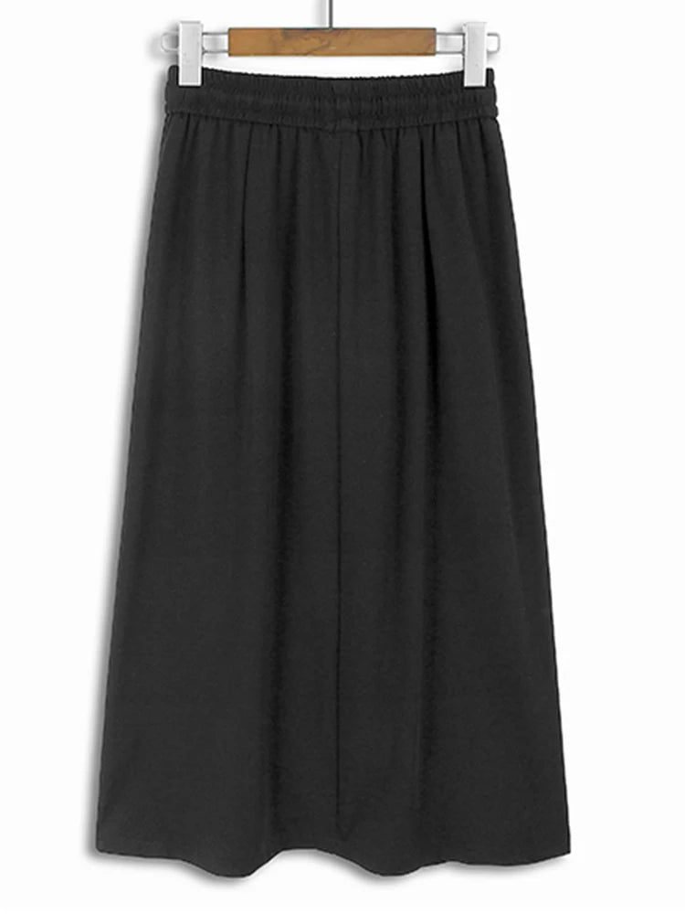 XITAO Irregular Zipper Decoration Elastic Waist A-line Skirt Pleated Loose Casual Personality Women New Fashion Skirt DMJ4109