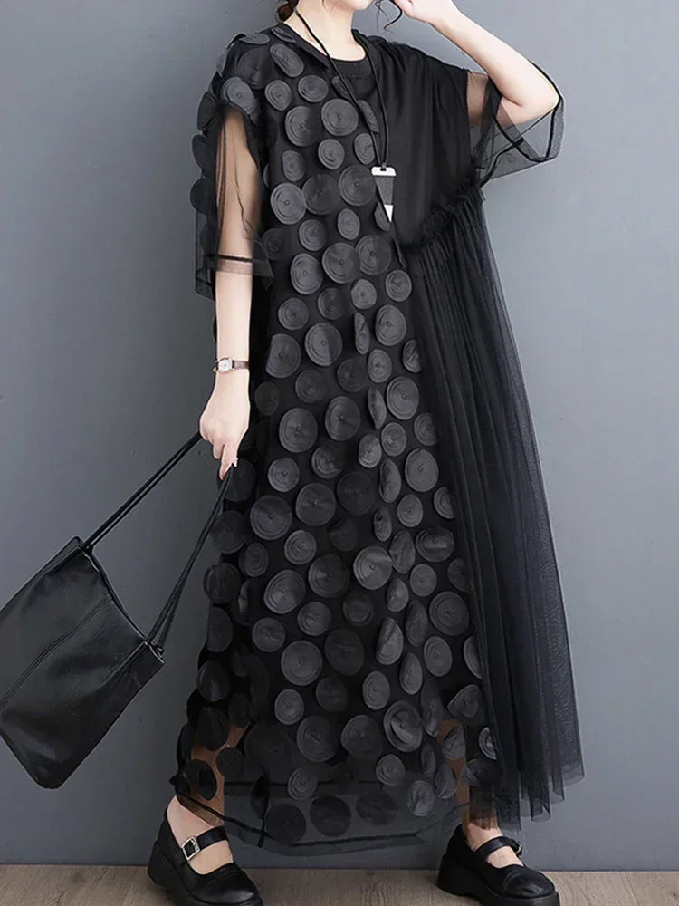 XITAO Solid Casual Dress Women Korea 2024 Summer New Arrival Personality Fashion Loose O-neck Short Sleeve Dress WLD16493