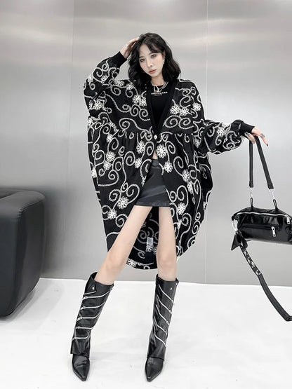 XITAO Embroidery Single Button V-neck Trench Batwing Sleeve Loose Fashion Loose Temperament Long Coat 2024 Autumn New ZY8882