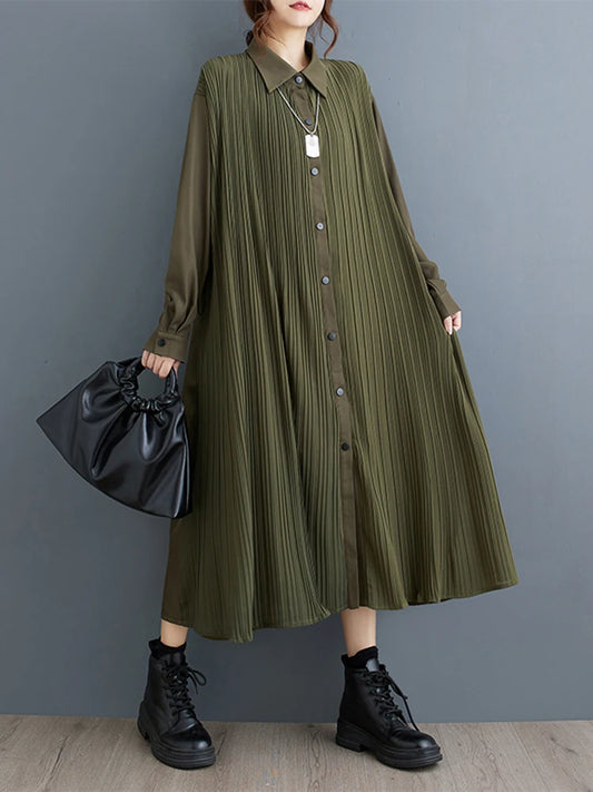 XITAO Full Sleeve Solid Color Patchwork Pleated A-line Dress Loose Fashion Slimming Casual Women Autumn Women Dress ZY8905