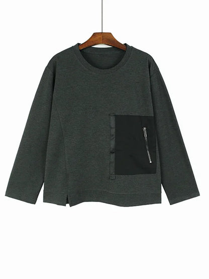 XITAO Solid Color O-neck Long Sleeve T-shirt Zippers Patchwork Patch Casual Simplicity Spring Women New Pullover DMJ3611