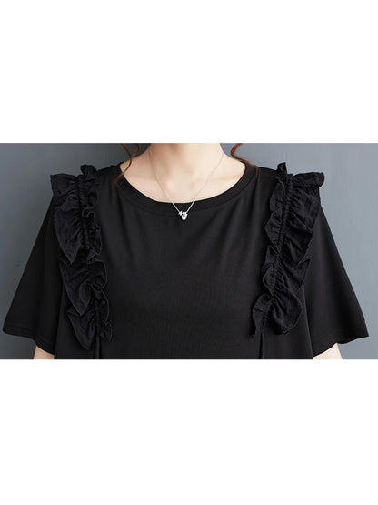 XITAO Asymmetrical Edible Tree Fungus Female Dress Ruffles Hem Casual Fashion Loose Short Women Summer New Black Dress LYD1882