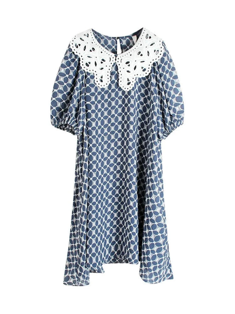 XITAO Print Pattern Dress Women Spring Casual Fashion New Style Temperament Peter Pan Collar Short Sleeve Dress ZP1572