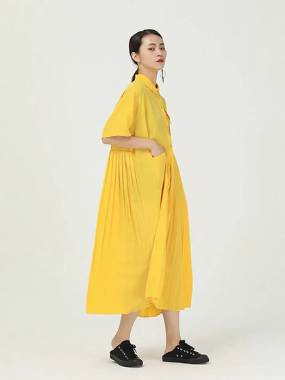 XITAO  Pleated Dress Fashion New Women Single Breast 2021 Summer Patchwork Elegant Style Loose Irregular Dress DMY4747