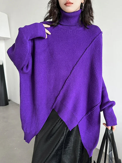 XITAO Irregular Sweater Solid Color Knitting Turtleneck Pullover Women Sweater 2024 Autumn New Simplicity All-match LYD1336