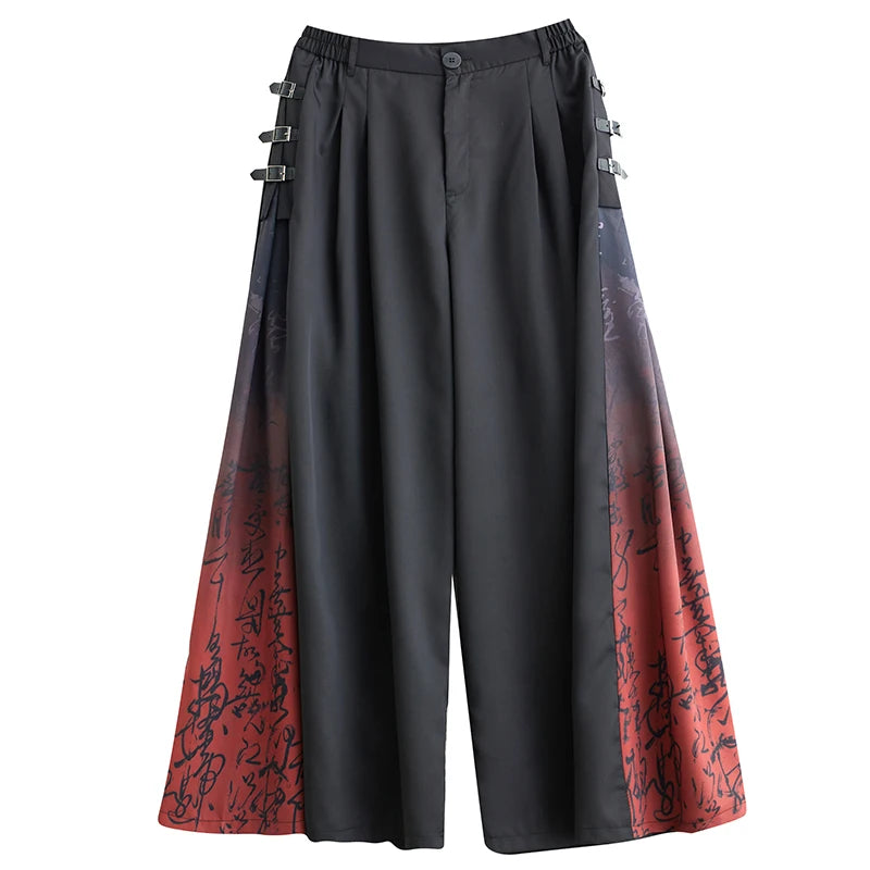 XITAO Contrast Color Print Patchwork Pants Zipper Hig Waist Slimming Wide Leg Pants Fashion All Match 2024 Autumn Loose DMJ4180