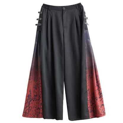 XITAO Contrast Color Print Patchwork Pants Zipper Hig Waist Slimming Wide Leg Pants Fashion All Match 2024 Autumn Loose DMJ4180