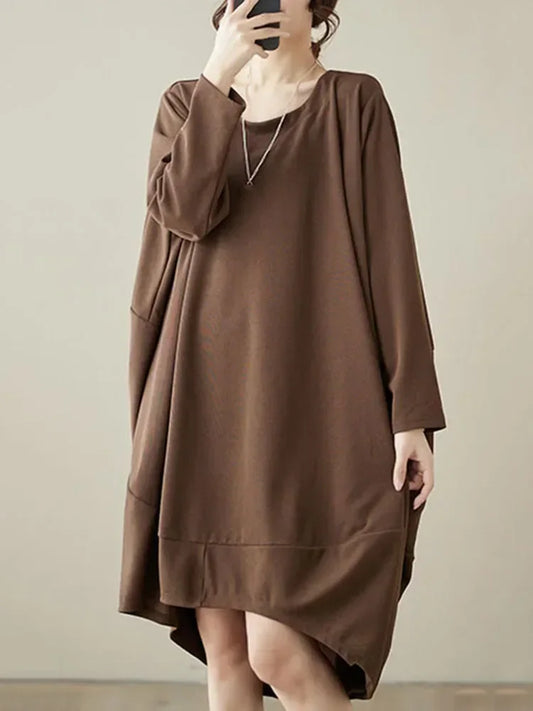 XITAO O-neck Full Sleeve Dress Loose Casual Irregular Fashion Simplicity Solid Color Autumn Women Pullover Dress DMJ2838