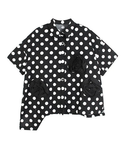 XITAO Single Breasted Dot Shirt Women Korea 2024 Summer New Arrival Fashion Loose Turn-down Collar Short Sleeve Shirt WMD5760