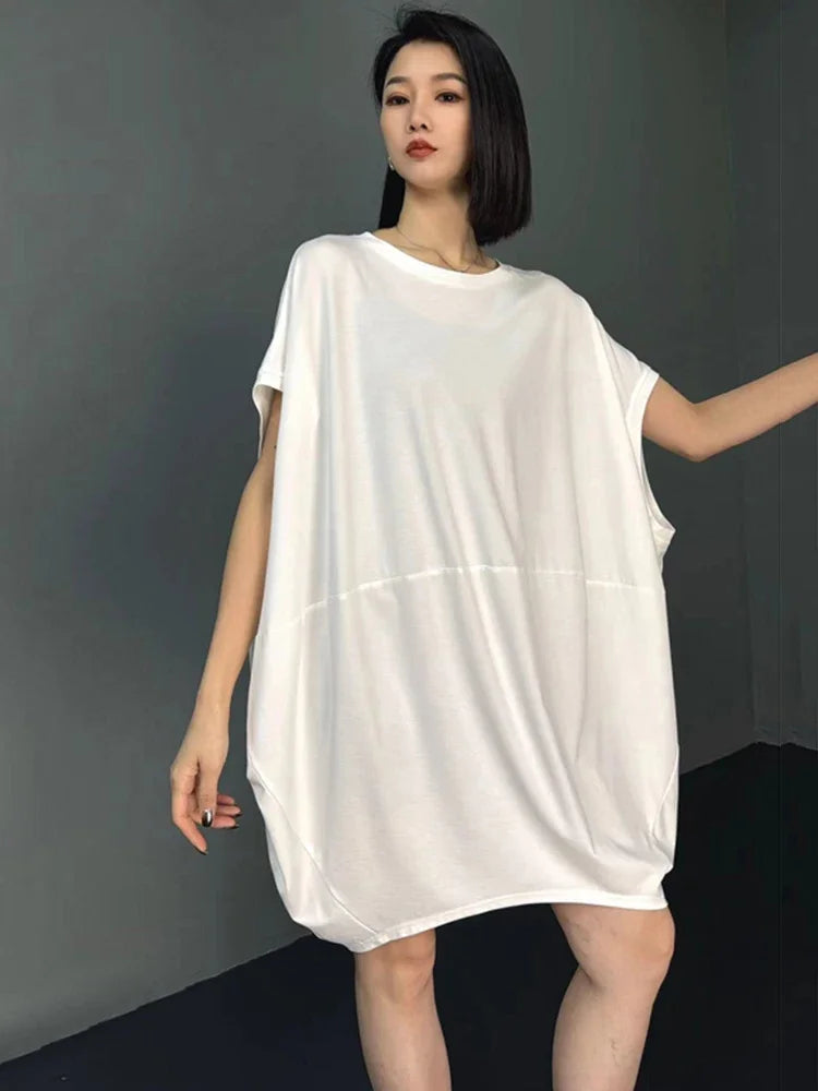 XITAO Loose Batwing Sleeve Dress Solid Color All-match Slimming Women Summer New Temperament Elegant Simplicity Dress ZY8721