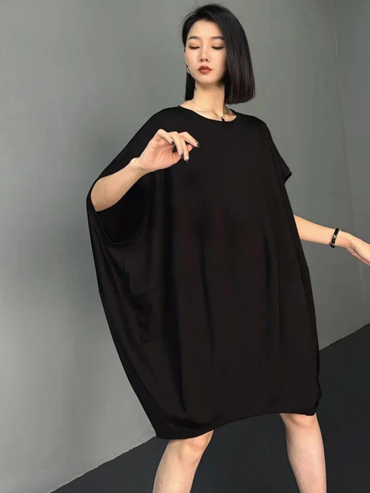 XITAO Loose Batwing Sleeve Dress Solid Color All-match Slimming Women Summer New Temperament Elegant Simplicity Dress ZY8721