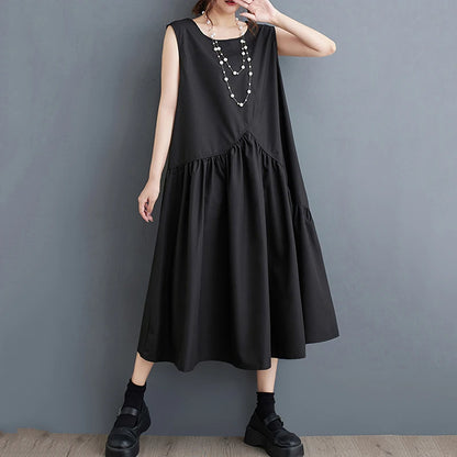 XITAO Patchwork Sleeveless Fashion Dress Solid Color Simplicity Casual Temperament 2024 Women Summer New A-line Dress DMJ4176