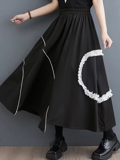 XITAO Edible Tree Fungus Patchwork Pocket Skirt Elastic Waist Asymmetrical Fashion Casual All Match Skirts Summer ZY8846