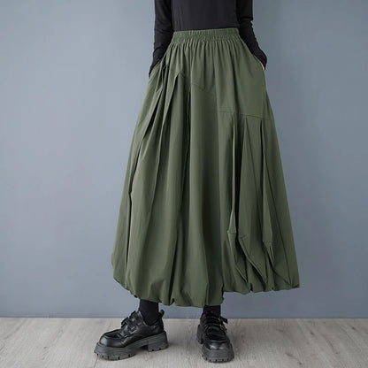 XITAO A-line Casual Mid-calf Solid Color Skirt Loose Fashion Elastic Waist Loose Personality Bud Autumn Women Skirt GMM1025