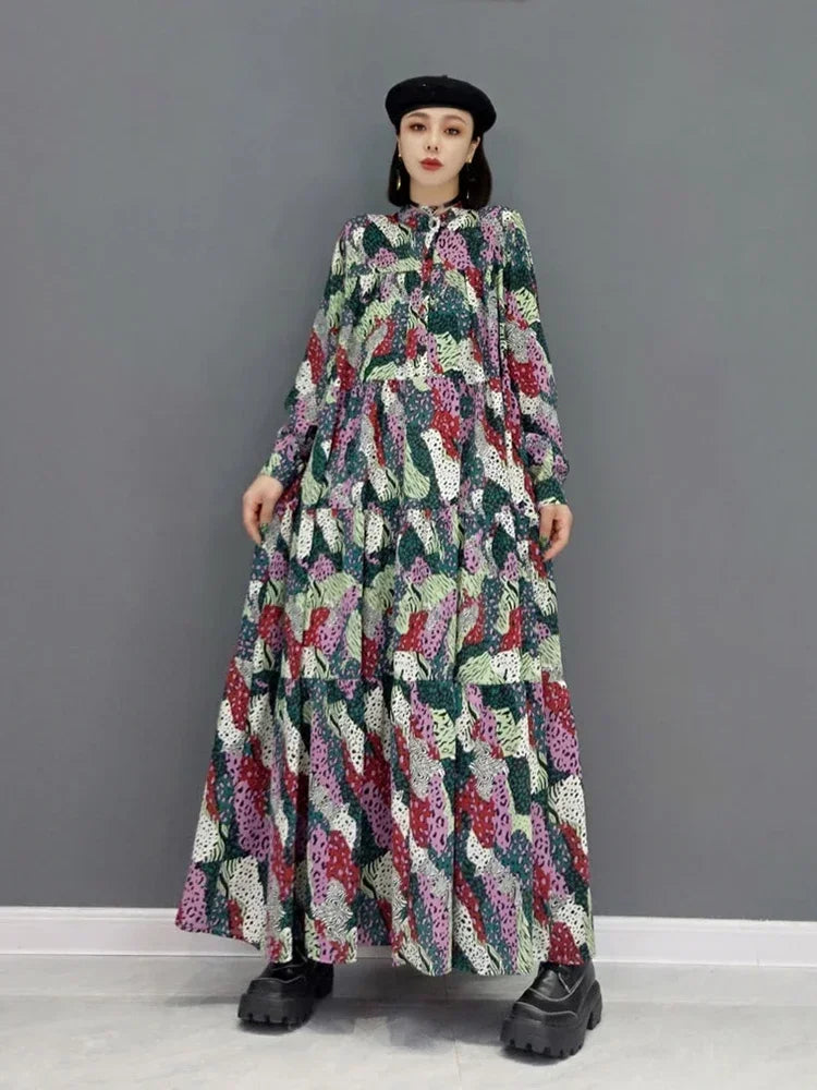 XITAO Print Pattern Dress Fashion New Women Pleated Full Sleeve Spring Long Elegant Minority Casual Style Dress WMD2966