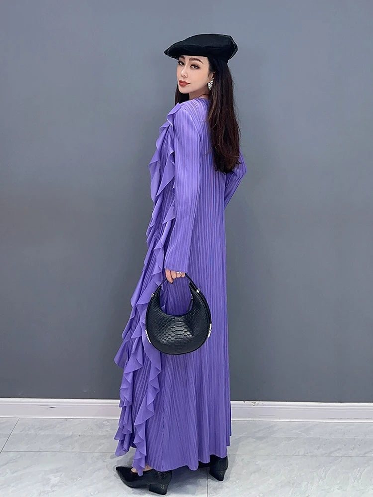 XITAO Ruffled Elegant Dress Solid Color Casual Loose O-neck Full Sleeve Spring Fashion Women New Ankle-Length Dress LYD1606