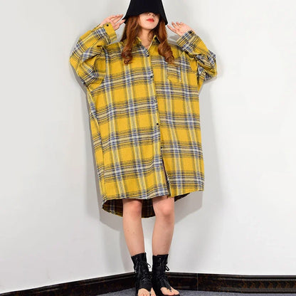 XITAO Plaid Casual Single Breasted Long Blouses Women 2024 Spring Loose Fashion Tide Turn Down Collar Long Sleeve GCC2740