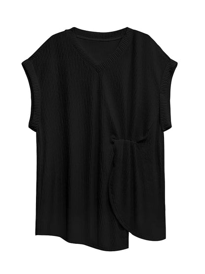 XITAO Irregular Sleeveless T-shirt Folds Slit Hem Loose Fashion Casual Women Top 2024 Summer New Simplicity Trendy GJ1067