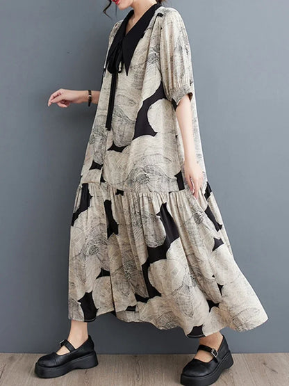 XITAO Drawstring Dress Goddess Fan Casual Style Loose Elegant Goddess Fan Print Pattern 2023 Summer Loose Dress WLD11539