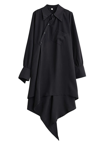 XITAO Asymmetrical Black Shirt Dress Personality Fashion Loose Long Sleeve Women Street Trendy Dress Spring New ZY8651