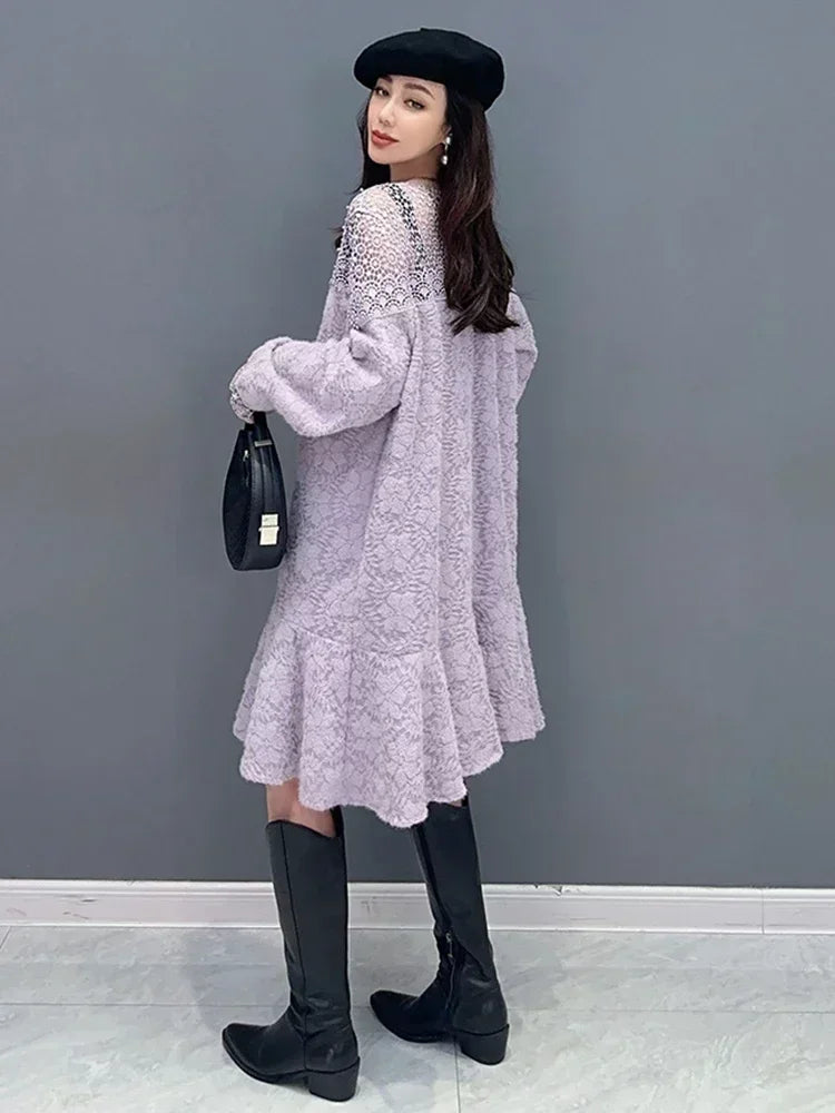 XITAO O-neck Patchwork Lace Dress Temperament Advanced Sense Slimming Loose Fashion 2024 Spring Women New Dress DMJ3289