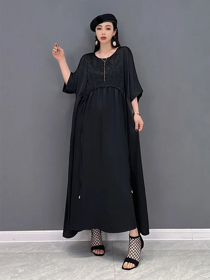 XITAO Solid Patchwork Dress Women Korea Summer New Arrival Personality Fashion Loose O-neck Short Sleeve Dress WMD5479