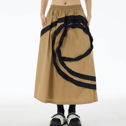 XITAO Contrast Color Patchwork Elastic Waist A-line Skirt Fashion Street Trendy Loose Personality Women New Skirt ZY8828