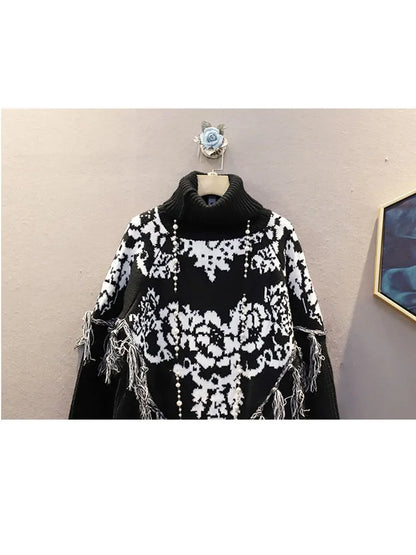 XITAO Patchwork Tassel Knitted Pullover Sweater Women Spring Casual Fashion New Style Temperament Women Clothes ZY1528