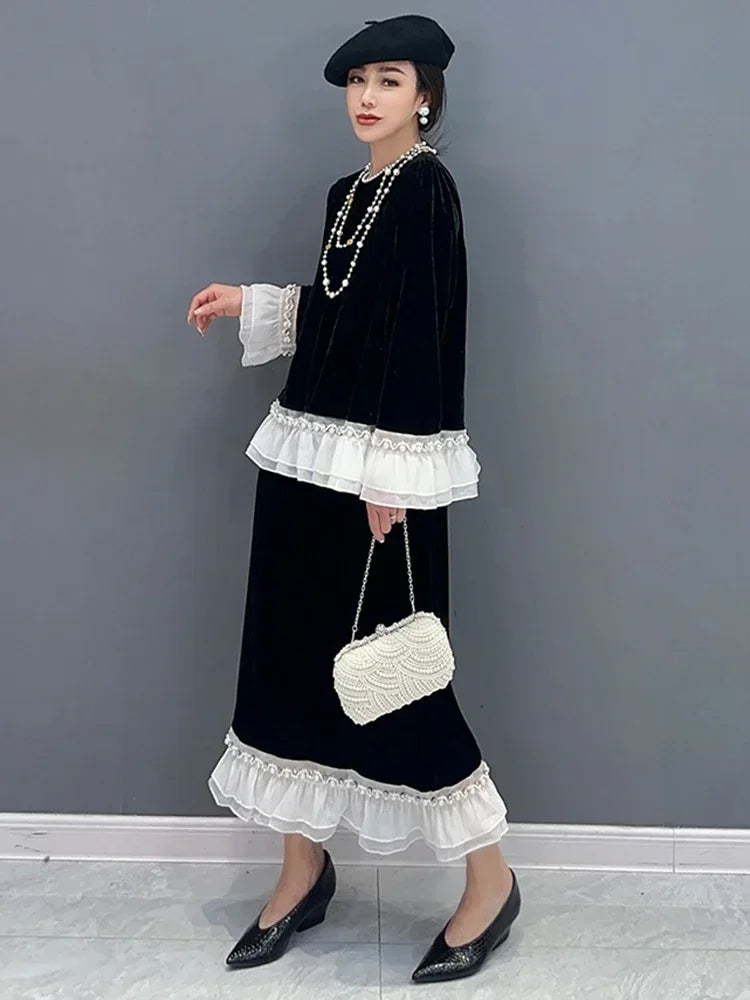 XITAO Casual Long Sleeve Two Piece Set Fashion Gauze Patchwork All-match Top Women Spring Trend Simplicity Skirt HQQ1657