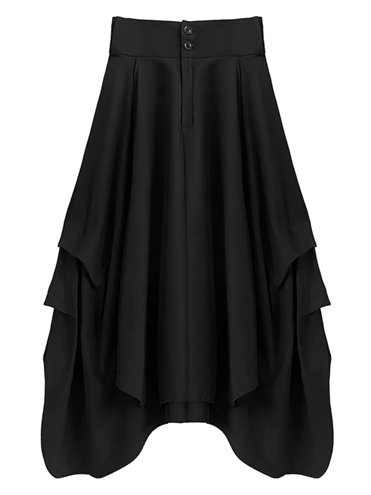 XITAO Black Irregular Skirt Fashion Folds Button Splicing Women Loose A-line Skirt Spring New Street Trendy HQQ2252