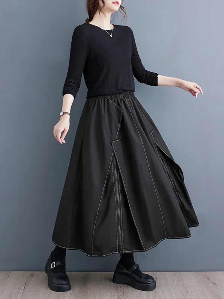 XITAO Asymmetrical Skirt Personality Zipper Simplicity Exposed Line Decoration A-line Spring Summer Tulle Skirt LYD1227