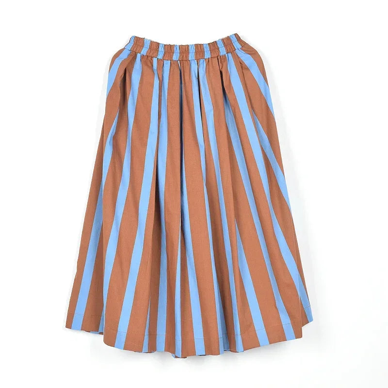 XITAO Striped Skirt Fashion New Women Elastic Waist Goddess Fan Casual Style 2024 Spring Summer Loose Minority Skirt ZY4491