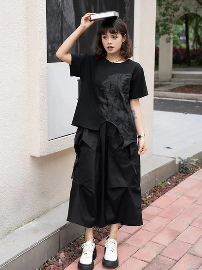 XITAO Asymmetrical Patchwork Short Sleeve T-shirts Solid Color Pullover Loose Casual Tops Summer New All Match GJ1054