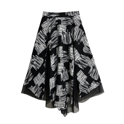 XITAO Asymmetrical Patchwork Mesh Skirt Personality Fashion Loose Contrast Color Street Trendy Women Summer New Skirt ZY8832