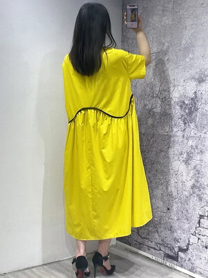 XITAO Casual Fashion T-shirt Dress Loose Simplicity Temperament Contrast Color Line Decoration Dress Summer New Women ZY8437