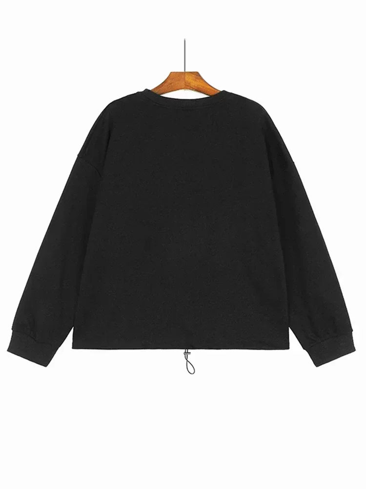 XITAO O-neck Loose Sweatshirt Casual Fashion Patchwork Solid Color Simplicity Drawstring Spring Women New Sweashirt DMJ3063