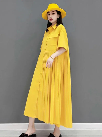 XITAO Single Breast Dress Fashion  Goddess Fan 2024 Summer Solid Color Casual Style Minority Loose Dress Top DMY4747