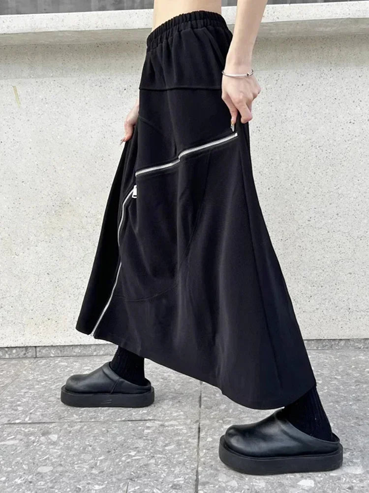 XITAO Irregular Zipper Splicing Skirt Black Casual Fashion Loose Women A-line Skirt Spring All-match New HQQ1919