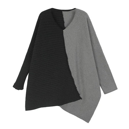 XITAO Patchwork Loose Irregular Sweater V-neck Full Sleeve Casual Pullover Fashion Batwing Sleeve Female Sweater ZYY1097