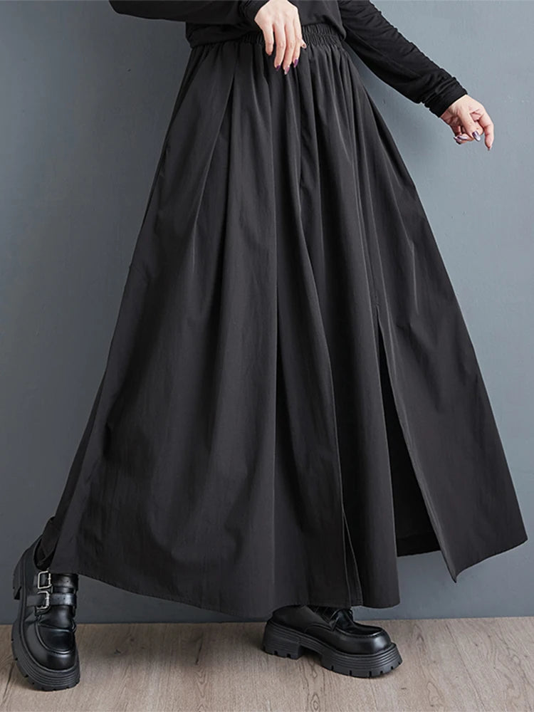 XITAO Solid Color Casual Loose Women Skirts Autumn New A-line Mid-calf Temperament New Fashion Elastic Waist Skirts GYX1066