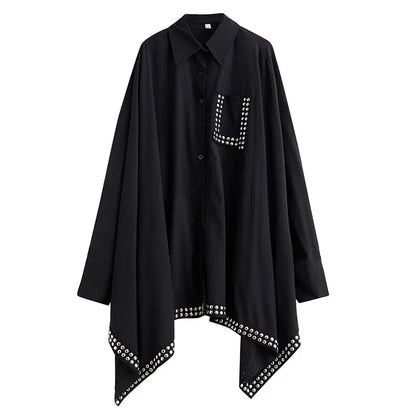 XITAO Batwing Sleeve Rivet Decoration Shirt Loose Fashion Personality Women Loose Turn-down Collar Spring New Top LYD1542