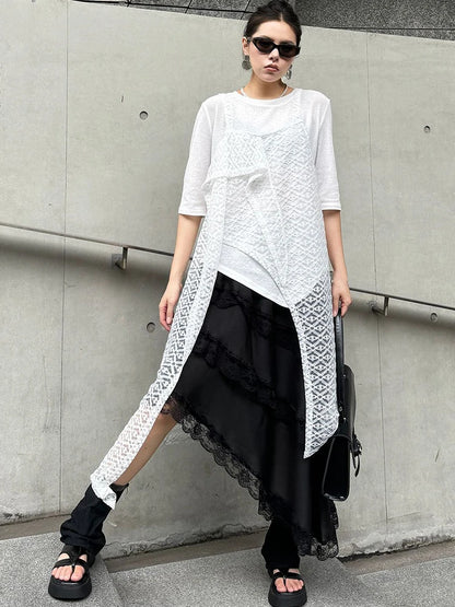 XITAO Lace Sheer Patchwork Sling Dress Loose Irregular Simplicity All-match Casual Fashion 2024 Summer Women New Dress HQQ2314