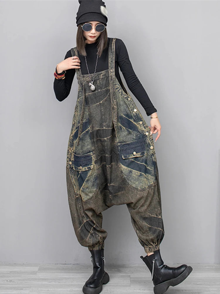 XITAO Distressed Personality Straps Jumpsuits Loose Slimming Fashion Street Trendy 2024 Spring Women New Jumpsuits DMJ3961