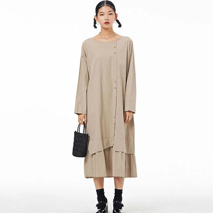 XITAO Pleated Hem Dress Fashion Pullover Casual Style Full Sleeve Spring Summer New Minority Elegant Loose Dress WMD4412