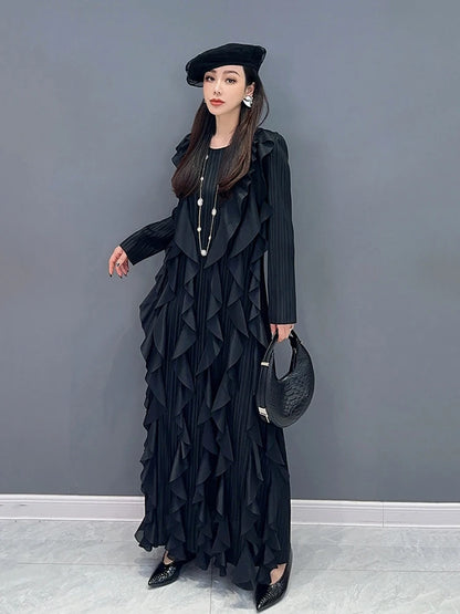 XITAO Ruffled Elegant Dress Solid Color Casual Loose O-neck Full Sleeve Spring Fashion Women New Ankle-Length Dress LYD1606