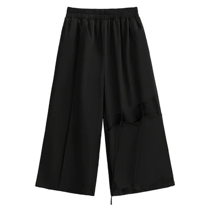 XITAO Irregular Patchwork Ankle Length Pants Pleated Elastic Waist Personality Street All-match Women Wide Leg Pants DMJ3797