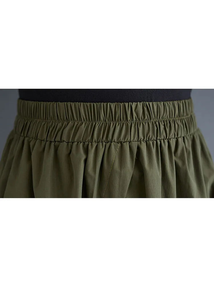 XITAO Solid Color Casual A-line Elastic Waist Mid-calf Skirt Loose Patchwork Irregualr All Match 2024 Autumn Women Skirt ZYY1064