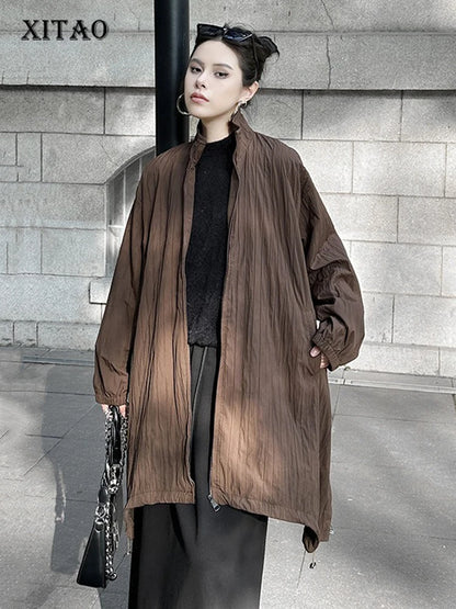 XITAO Fashion Loose Casual Solid Color Irregular Trench Women Turn-down Collar A-line Long Sleeves Autumn Female Coat ZYY1059